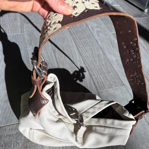 Tylie Malibu Handbags - Tylie Malibu Cream Bucket Bag with Floral & Rhinestone Strap